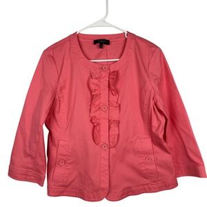 Talbots Coral Pink Ruffle Front Cropped Jacket Blazer Women's Size 8
